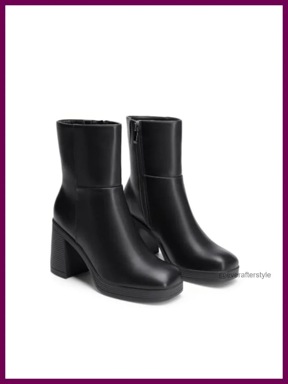 Women's Square Toe Platform Ankle Boots Chunky Heel Faux Leather Zip